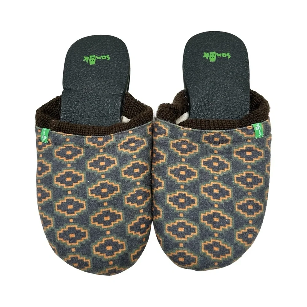 NEW Sanuk Bee Knee Funk Slippers Brown Blanket Pattern Men’s Size 9